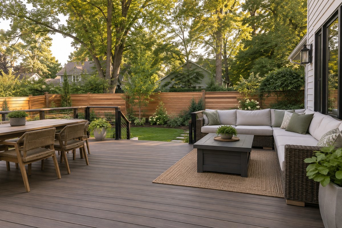 Contemporary outdoor deck and living space